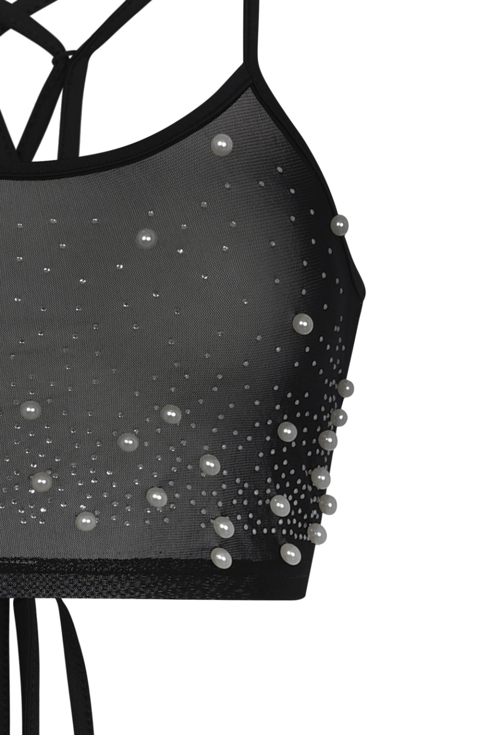 Caution Vip Black Rhinestone & Pearls Two Piece Skirt Top Co Ord Set