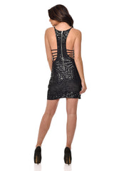 Lulu Black Geometric Sequin Plunge Dress