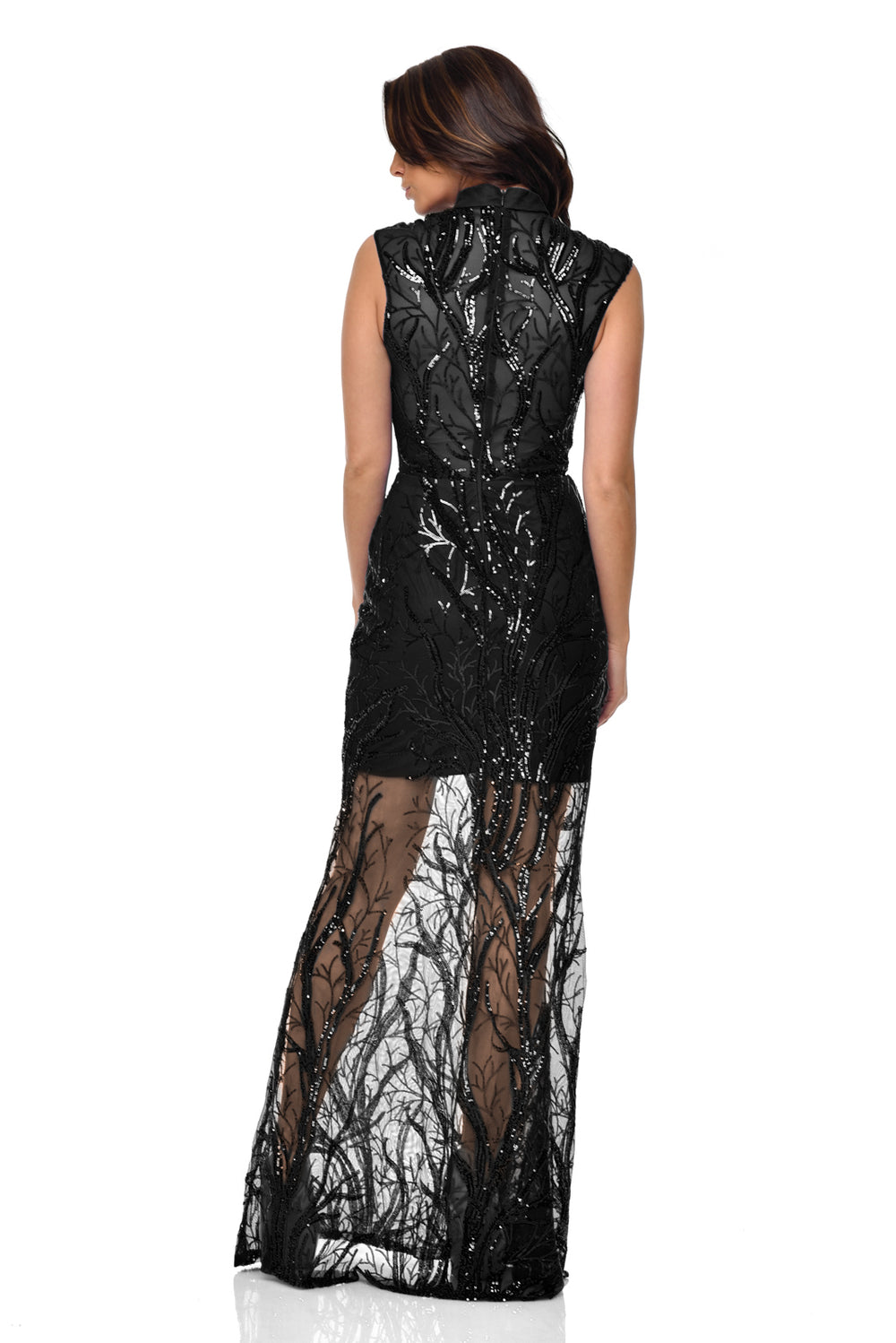 Astelle Black Tree Effect Sequin Sheer Maxi Dress