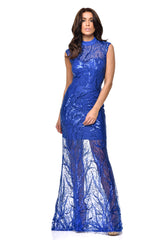 Astelle Blue Tree Effect Sequin Sheer Maxi Dress
