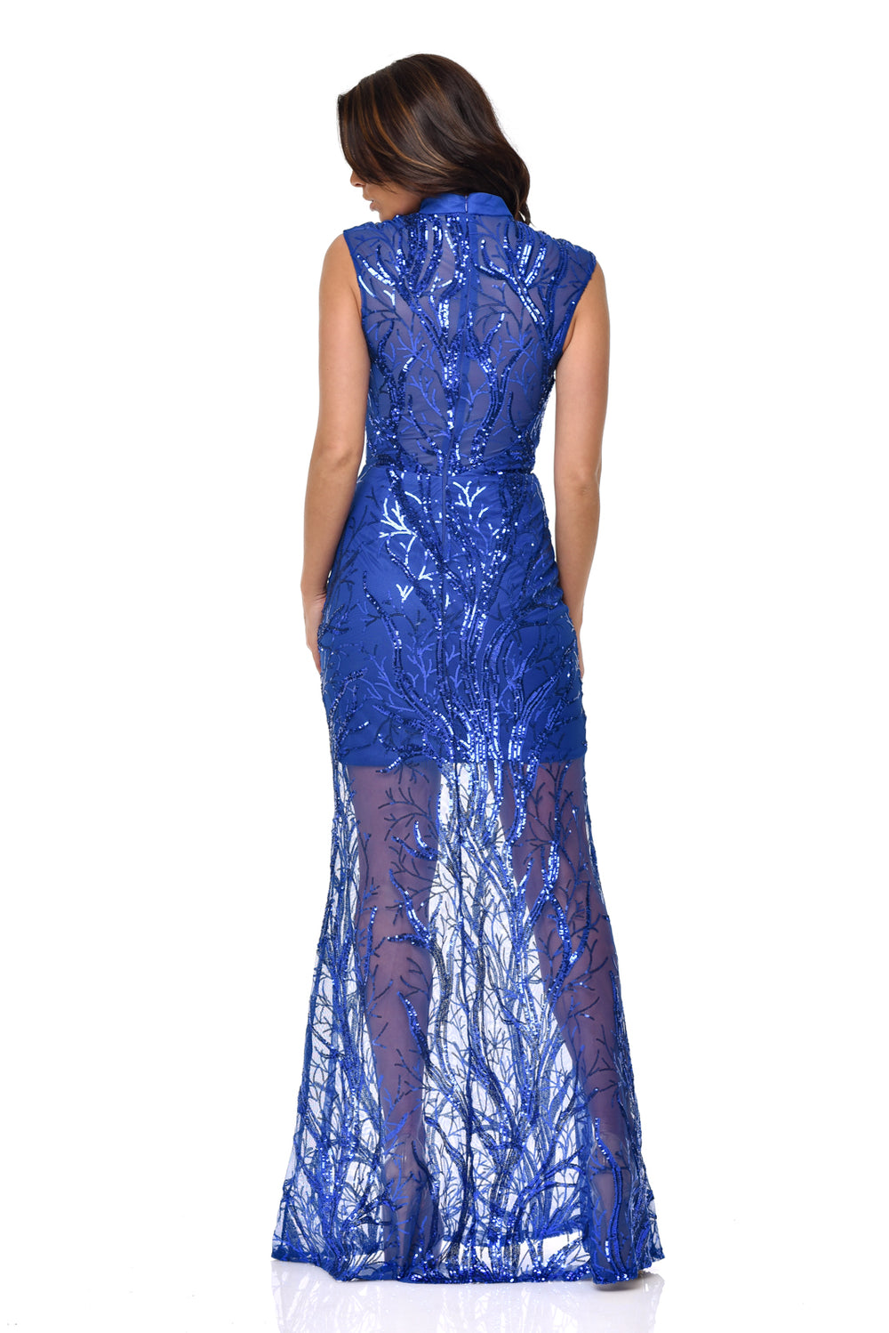 Astelle Blue Tree Effect Sequin Sheer Maxi Dress