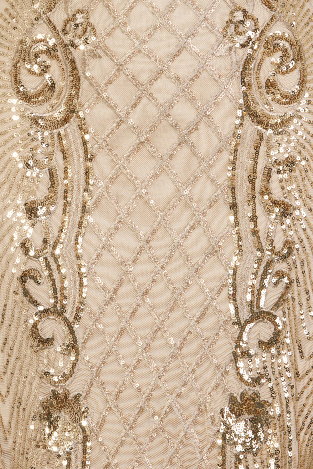 Royalty Vip Nude Gold Sequin & Embroidery Bardot Fishtail Mermaid Dress