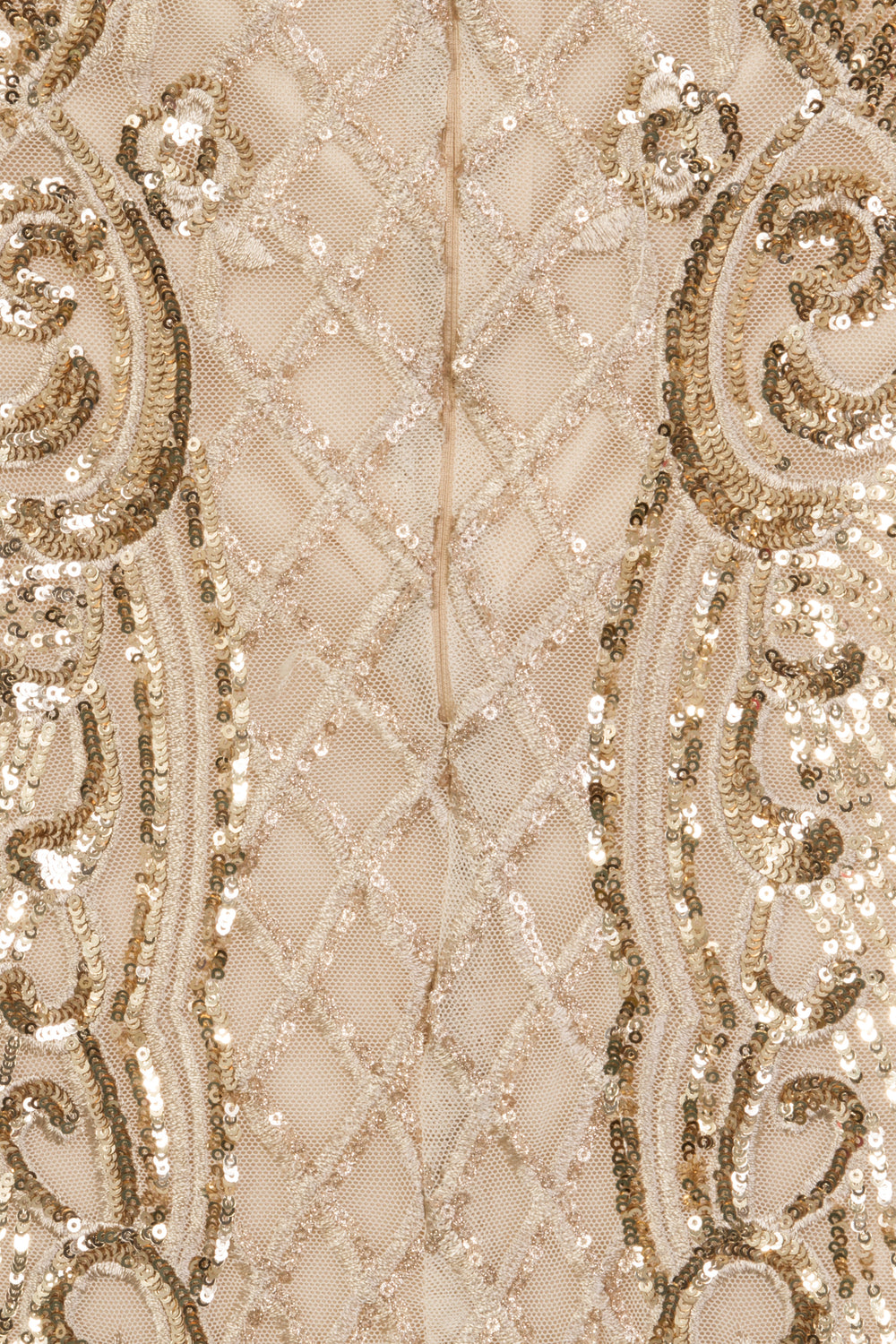 Royalty Vip Nude Gold Sequin & Embroidery Bardot Fishtail Mermaid Dress