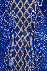 Rumour Vip Blue Gold Sweetheart Bardot Sequin Mini Bodycon Dress