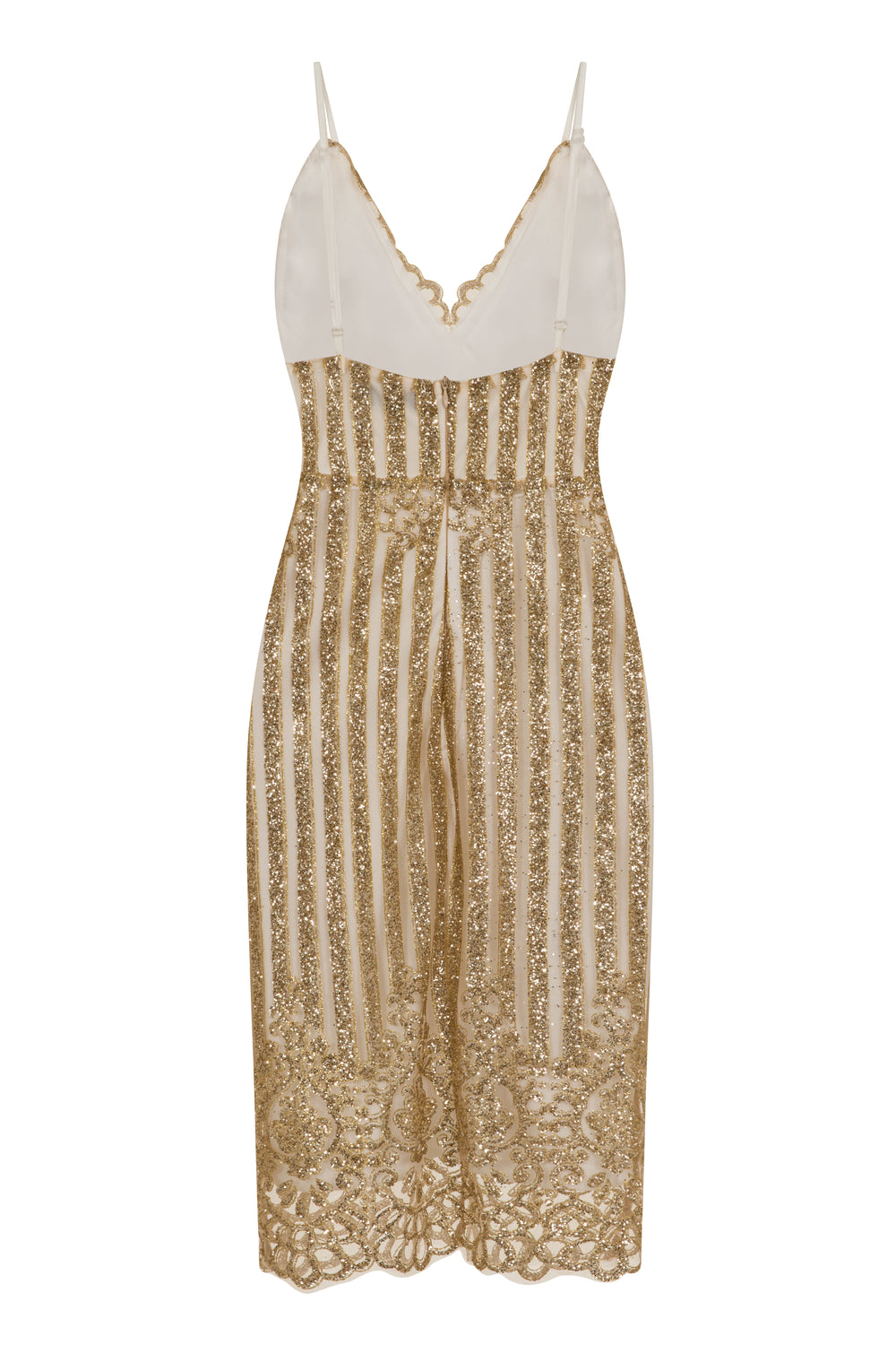 Kimberley Sparkle Glitter White & Gold Victorian Midi Dress