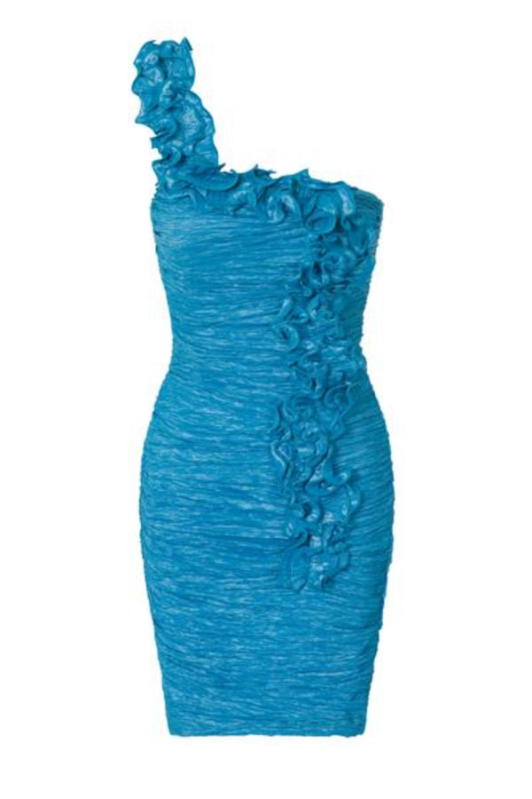 Natalie Blue Ruffle One Shoulder Bodycon Dress