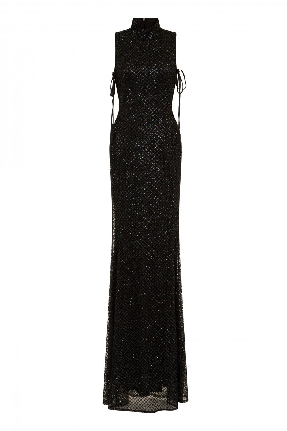 Gigi Black Rainbow High Neck Tie Side Shimmer Sparkle Maxi Dress