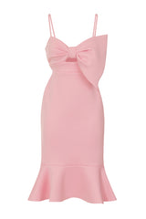 Ollie Blush Pink Peplum Sweetheart Bow Scuba Midi Dress