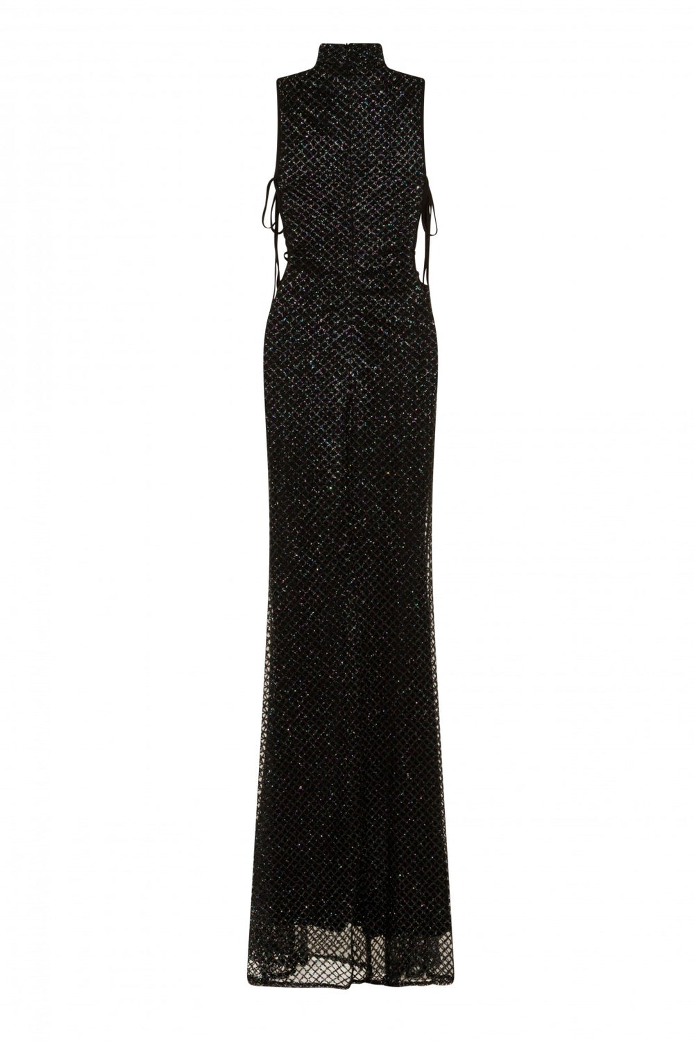 Gigi Black Rainbow High Neck Tie Side Shimmer Sparkle Maxi Dress