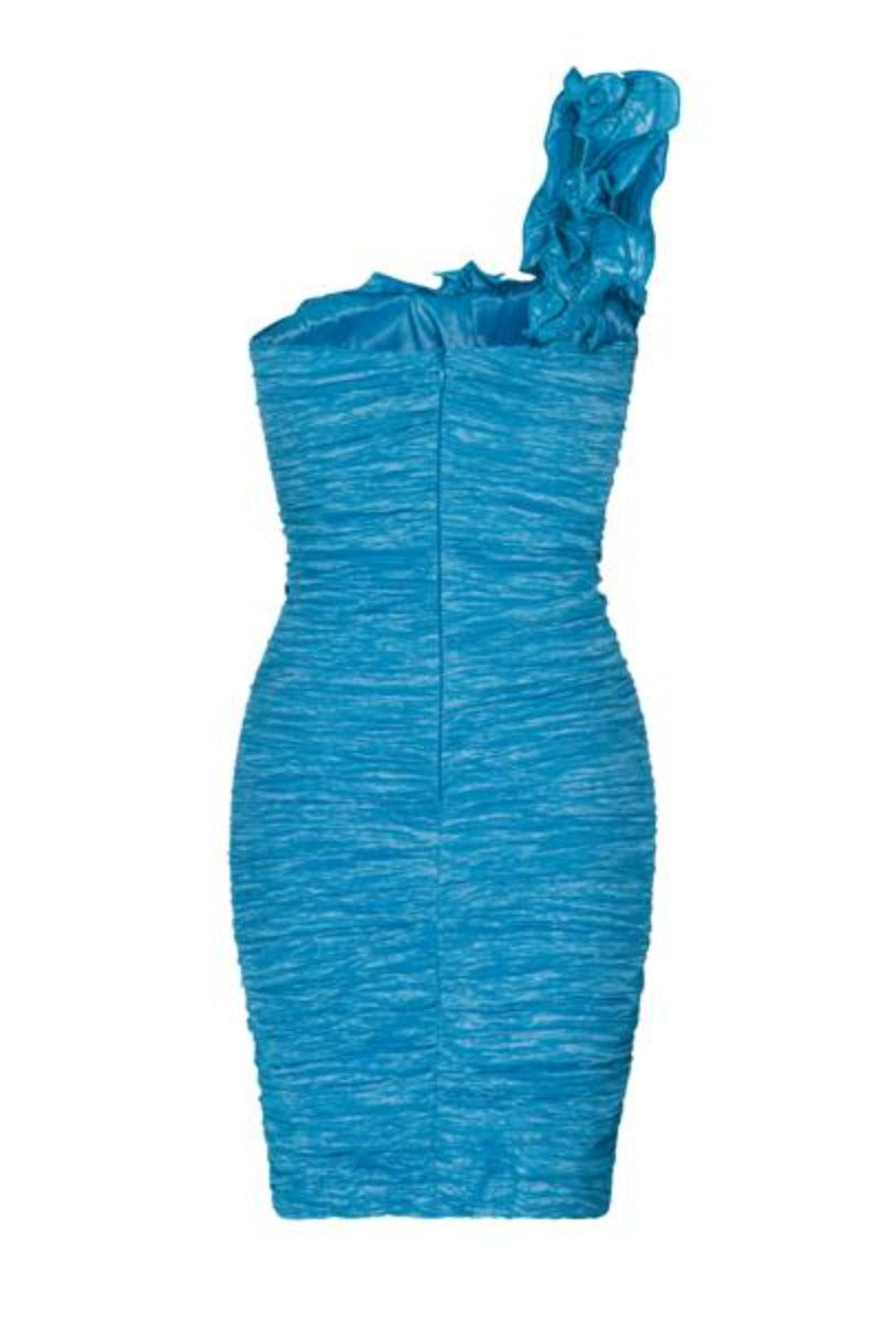 Natalie Blue Ruffle One Shoulder Bodycon Dress