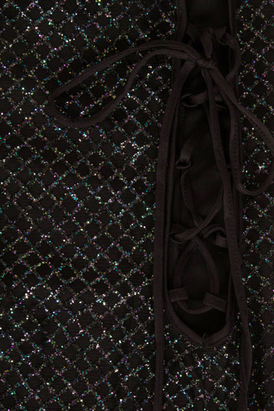 Gigi Black Rainbow High Neck Tie Side Shimmer Sparkle Maxi Dress