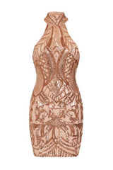 Fate Rose Gold Vip Luxe Illusion Sequin Embellished Mini Bodycon Dress