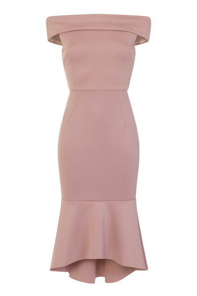 Serena Mocha Bardot Bodycon Peplum Midi Dress