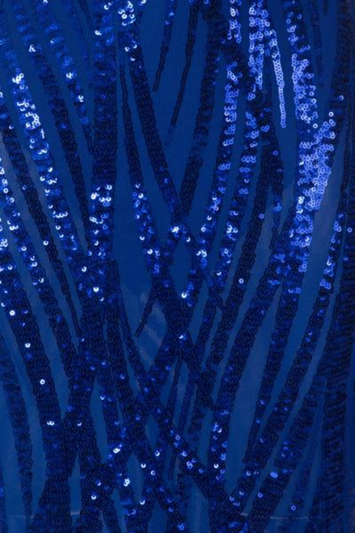 Erin Royal Blue Keyhole Backless Sheer Sequin Mesh Midi Dress