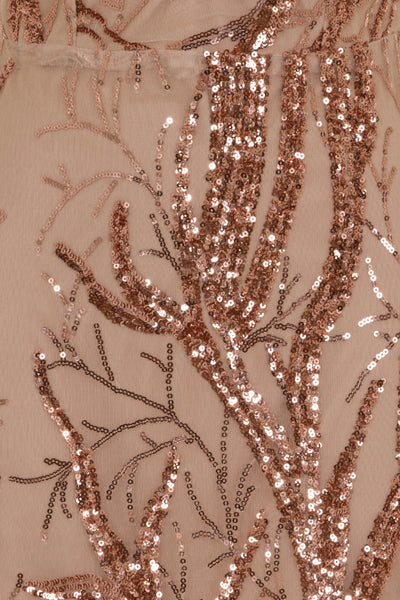 Tatiana Rose Gold Sheer Mesh Sequin Plunge Maxi Gown Dress