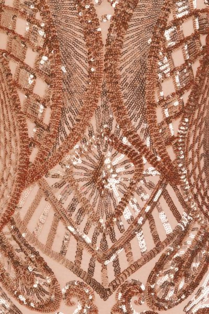 Fate Rose Gold Vip Luxe Illusion Sequin Embellished Mini Bodycon Dress