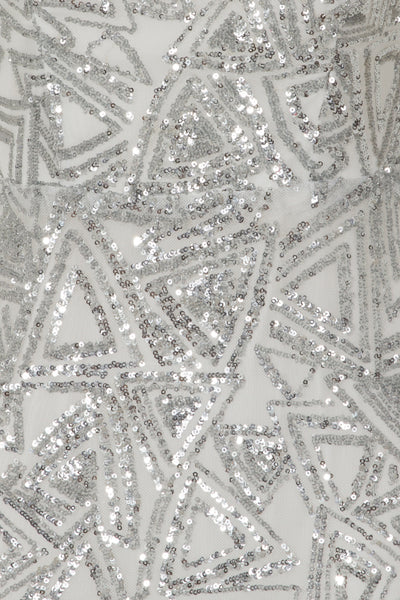 Amira Silver Luxe Love Triangle Sequin Off The Shoulder Maxi Dress