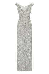 Amira Silver Luxe Love Triangle Sequin Off The Shoulder Maxi Dress