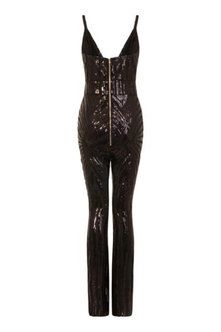 Temptation Black Plunge Sequin Hourglass Illusion Jumpsuit