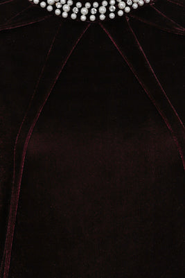 Wanderlust Berry Velvet Pearl & Diamante Cold Shoulder Maxi Dress
