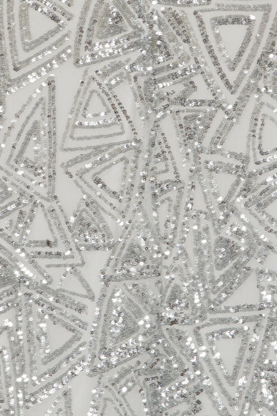 Amira Silver Luxe Love Triangle Sequin Off The Shoulder Maxi Dress