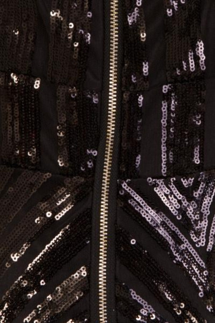 Temptation Black Plunge Sequin Hourglass Illusion Jumpsuit