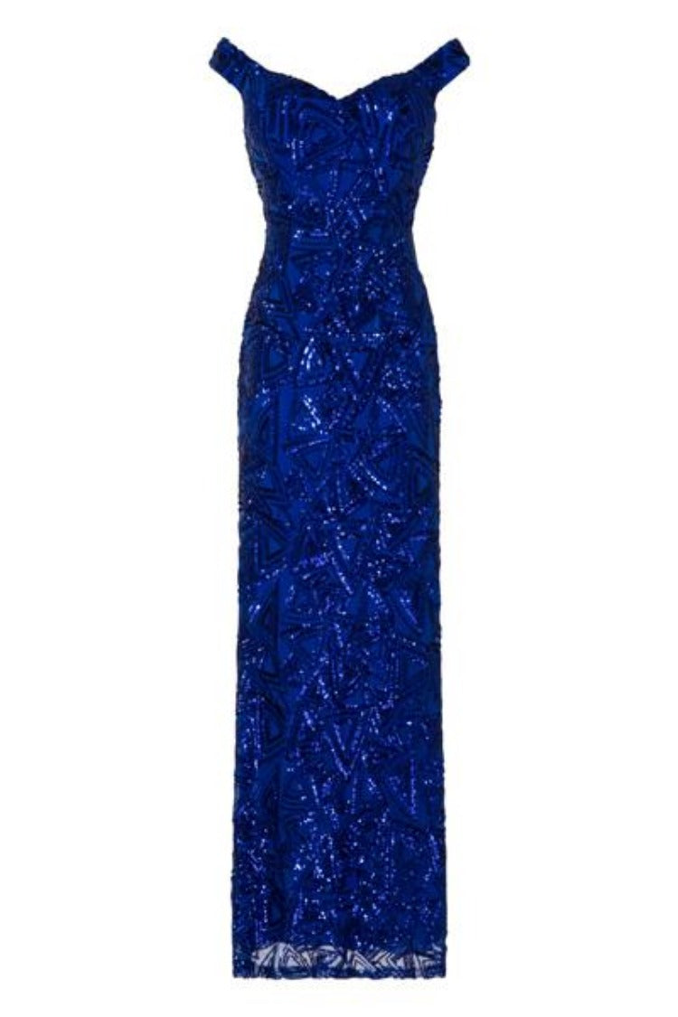 Amira Royal Blue Luxe Love Triangle Sequin Off The Shoulder Maxi Dress