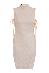 Rena White & Nude High Neck Tie Side Shimmer Sparkle Dress