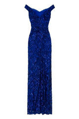 Amira Royal Blue Luxe Love Triangle Sequin Off The Shoulder Maxi Dress