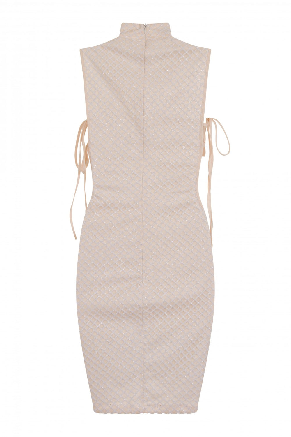 Rena White & Nude High Neck Tie Side Shimmer Sparkle Dress