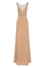 Seska Nude Crystal Plunge Thigh Split Fishtail Maxi Dress