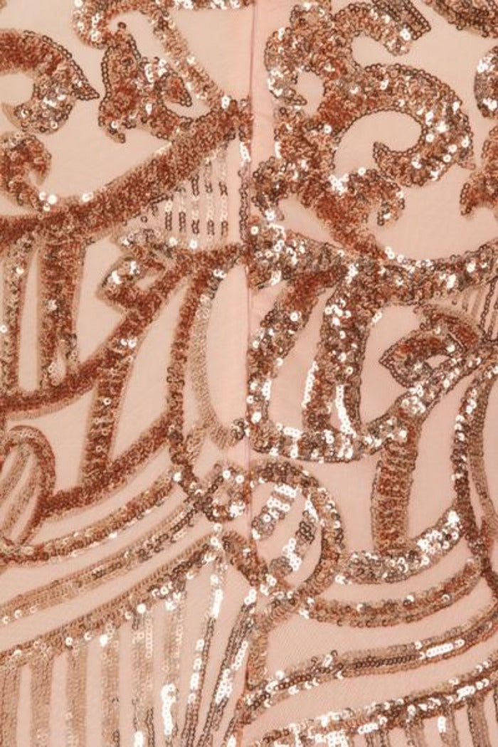 Fate Rose Gold Vip Luxe Illusion Sequin Embellished Mini Bodycon Dress