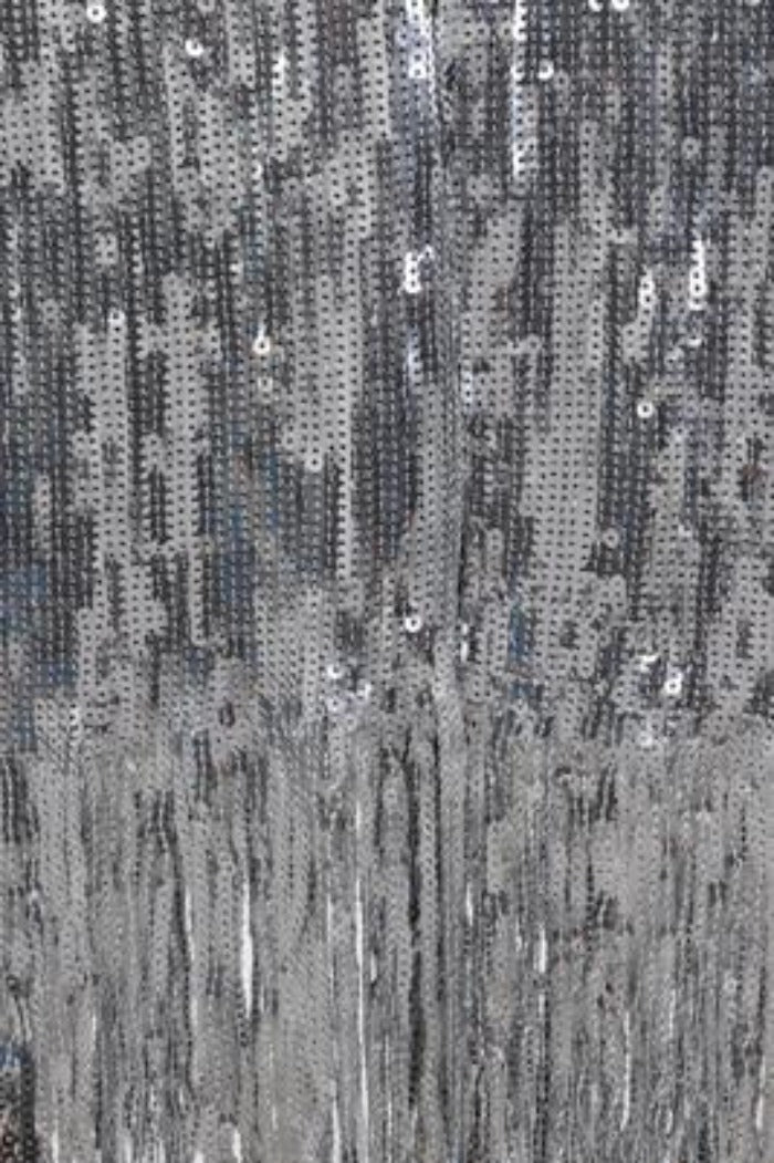 Own It Silver Mirror Sequin Tassel Fringe Hem Midi Dress