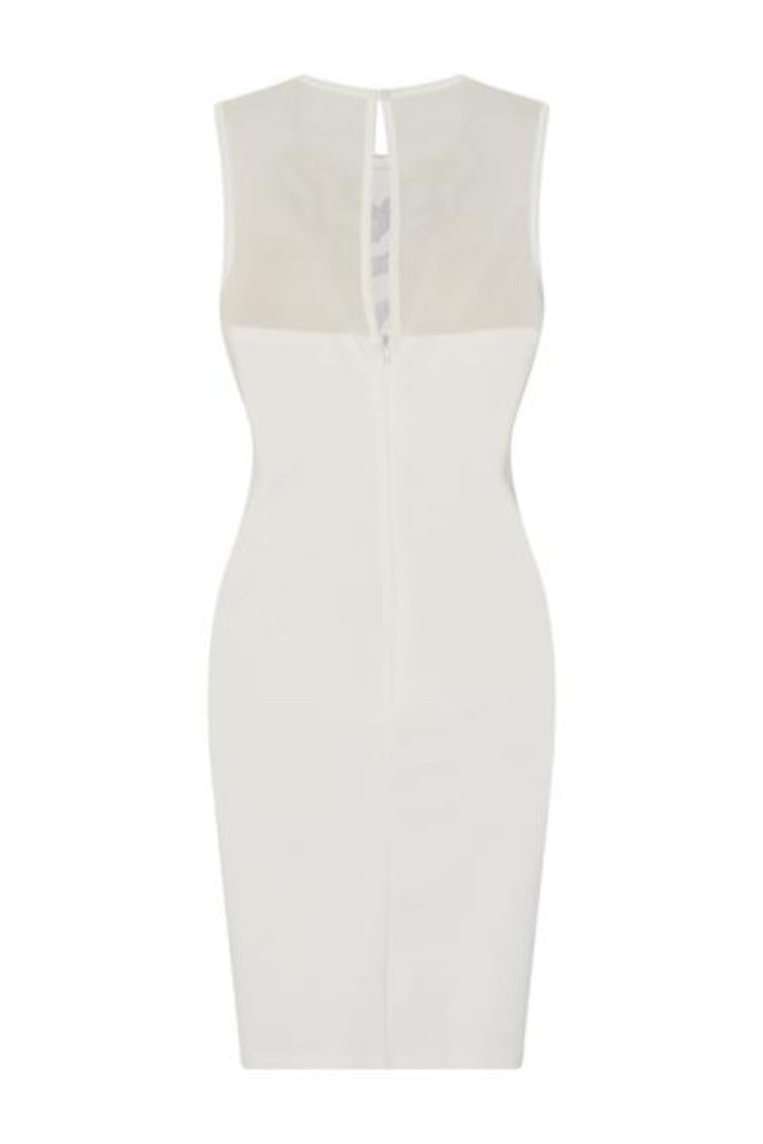 Mika White Sweetheart Mesh Embellished Bust Fitted Midi Dress