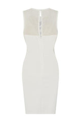 Mika White Sweetheart Mesh Embellished Bust Fitted Midi Dress