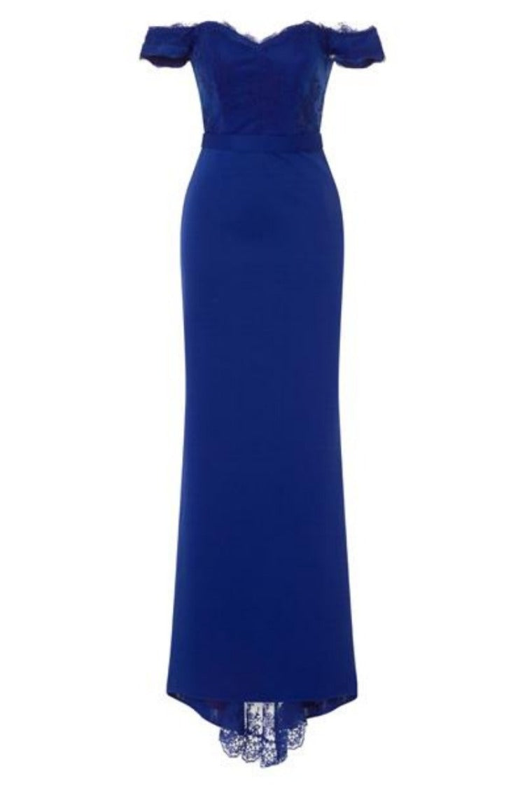 Ruby Navy Blue Off The Shoulder Lace Fishtail Maxi Dress