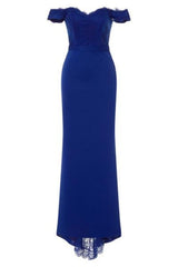 Ruby Navy Blue Off The Shoulder Lace Fishtail Maxi Dress