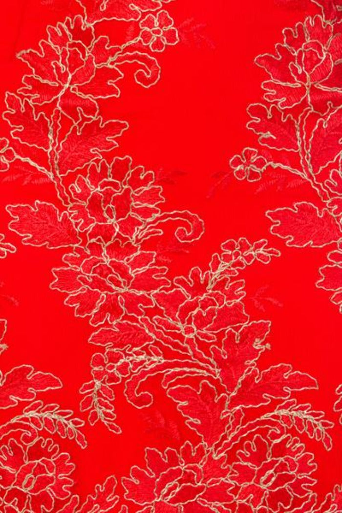 Heidi Red Keyhole Floral Lace Embroidery Scallop Midi Dress