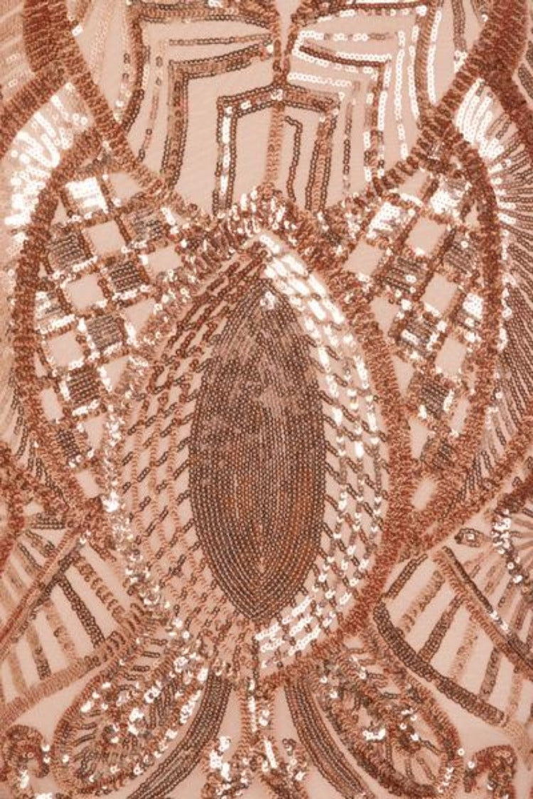 Envy Rose Gold Vip Luxe Illusion Sequin Embellished Fishtail Dress