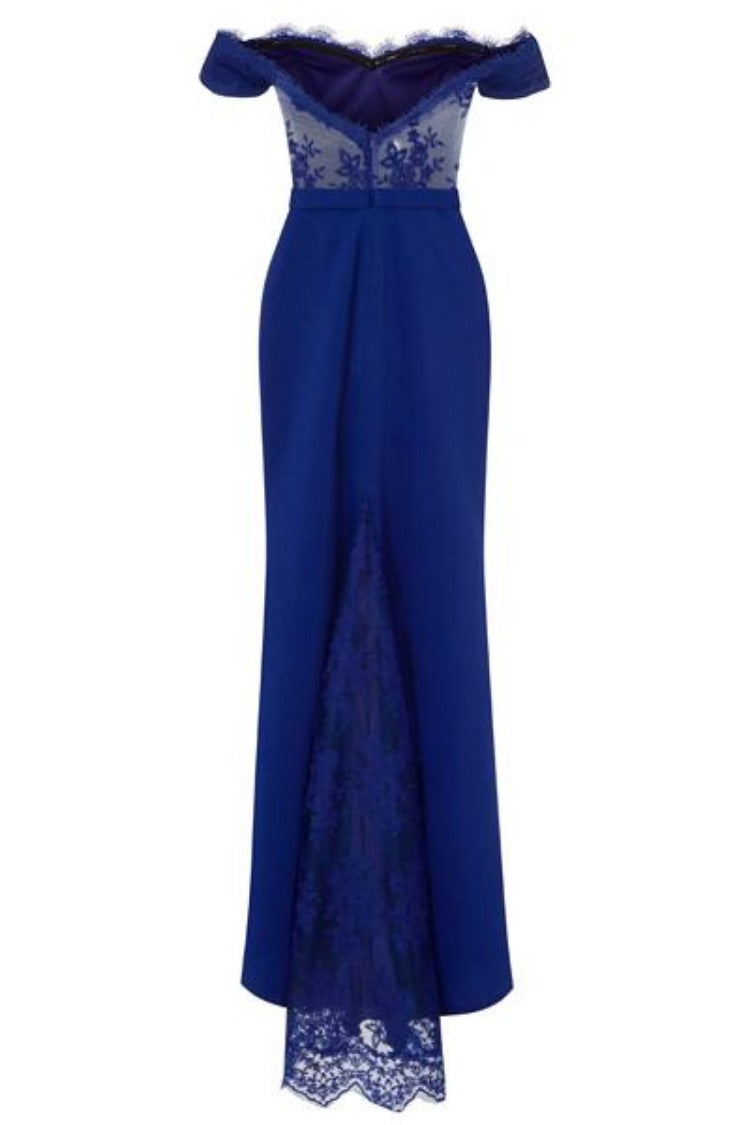 Ruby Navy Blue Off The Shoulder Lace Fishtail Maxi Dress