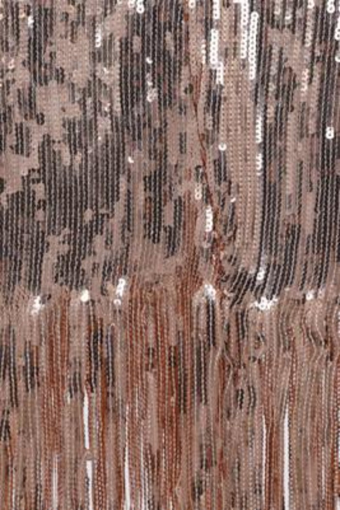 Own It Rose Gold Mirror Sequin Tassel Fringe Hem Midi Dress