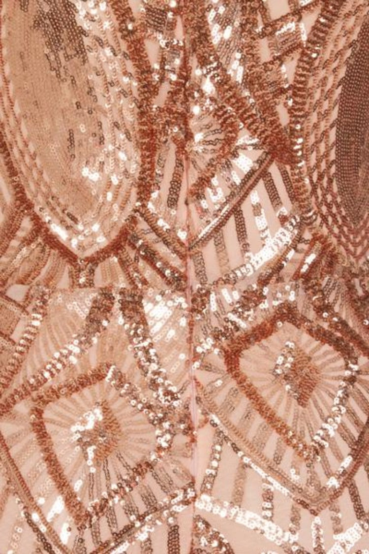 Envy Rose Gold Vip Luxe Illusion Sequin Embellished Fishtail Dress