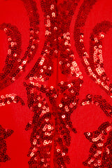 Valentina Red Luxe Brocade Sequin Plunge Feather Dress