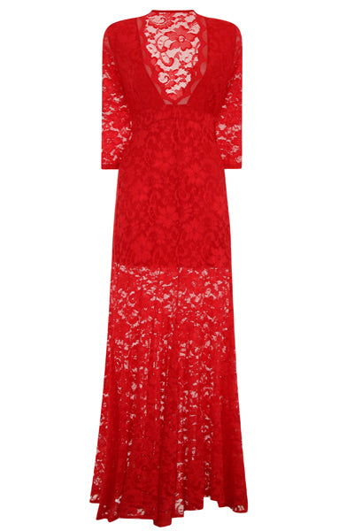 Lottie Red Lace Long Sleeve Maxi Dress