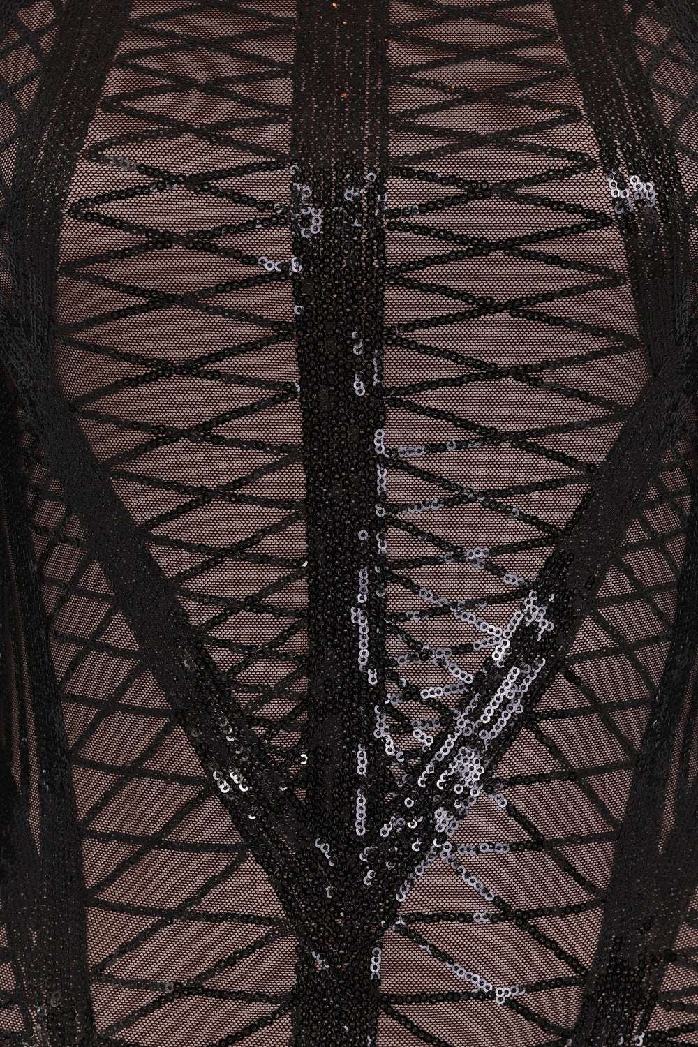 Hilton Luxe Black Dark Nude Cage Sequin Bandage Bodycon Illusion Dress