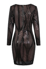 Hilton Luxe Black Dark Nude Cage Sequin Bandage Bodycon Illusion Dress