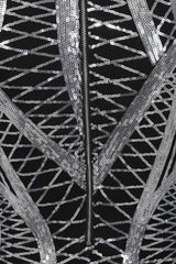 Hilton Luxe Black Silver Cage Sequin Bandage Bodycon Illusion Dress