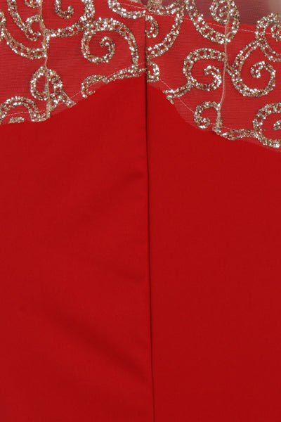 Vanity Sparkle Red Slinky Fishtail Maxi Dress