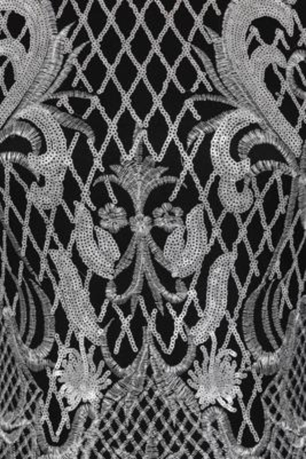 Marina Silver Embroidery & Sequin Bodycon Flared Sleeve Midi Dress