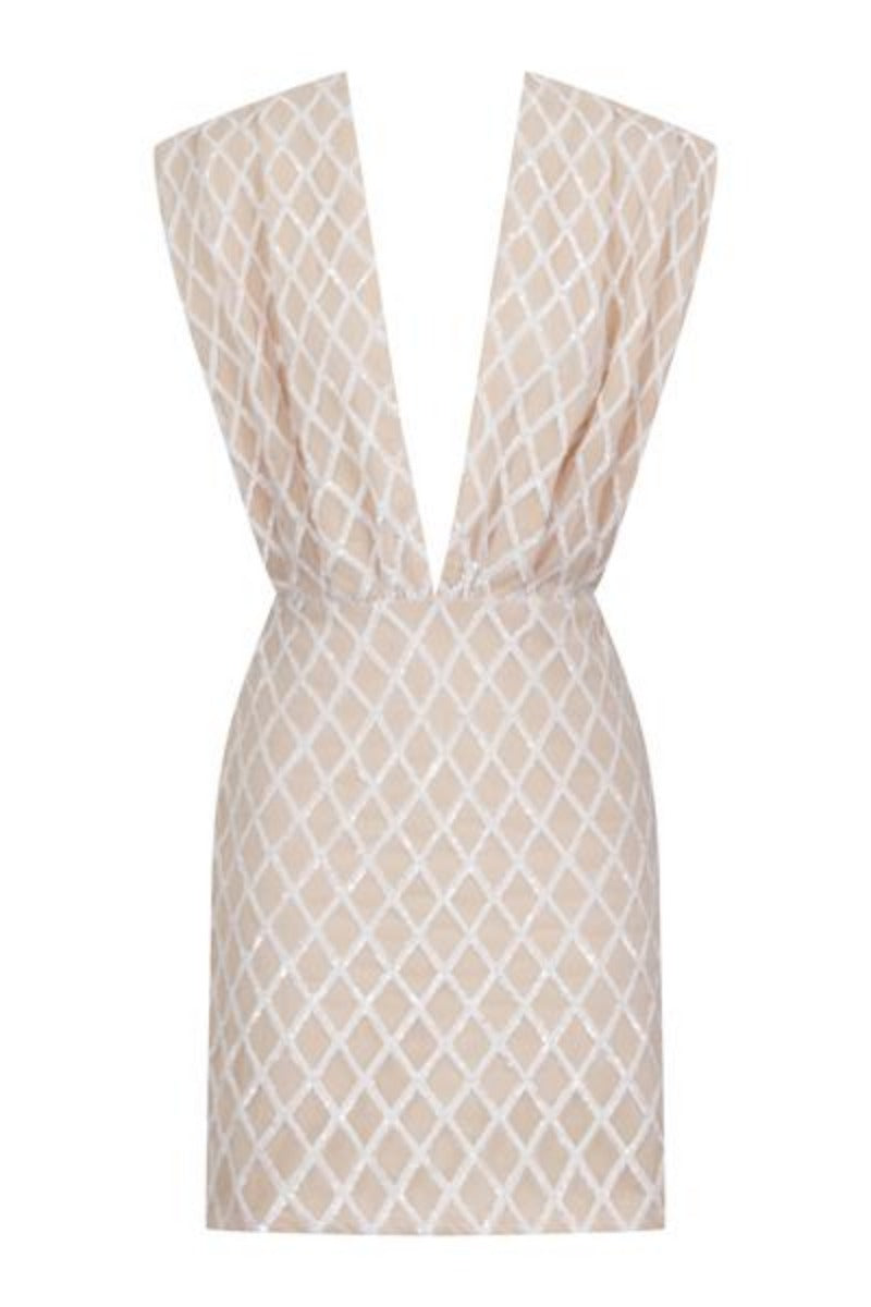 Diaz Nude V Plunge Geometric Sequin Bodycon Dress